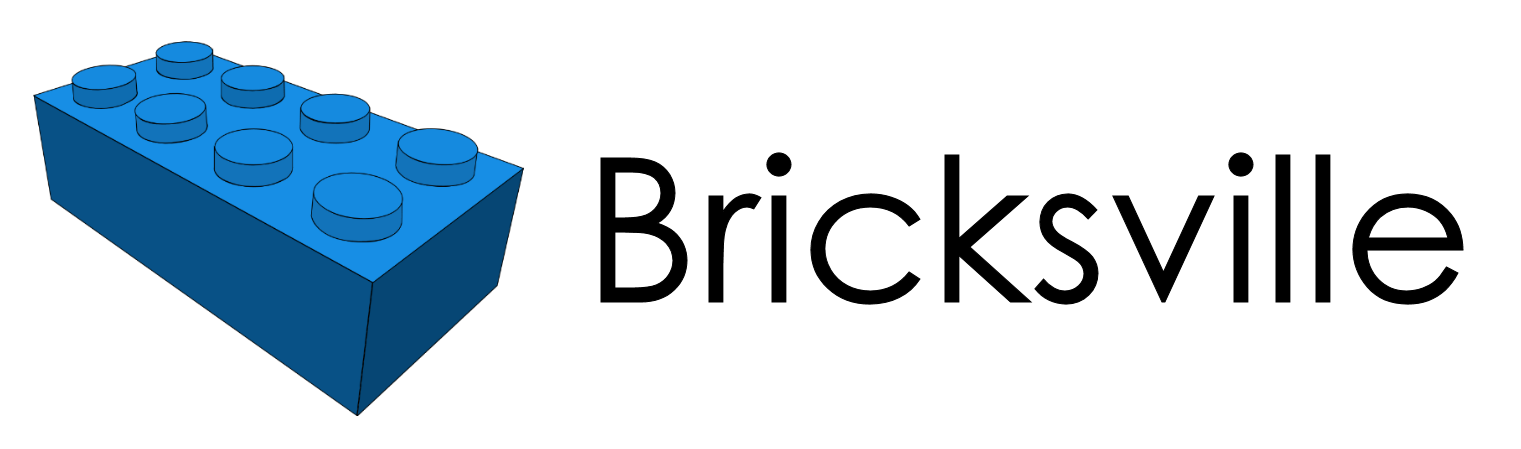 Bricksville Logo with Blue Brick