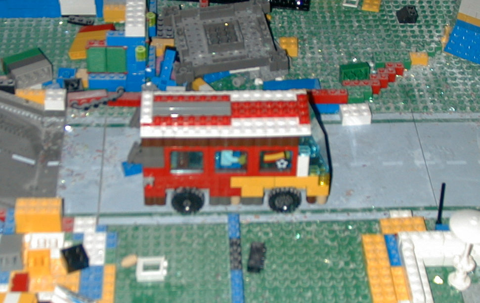 Cropped image of the Lego soccer bus with the Spanish flag