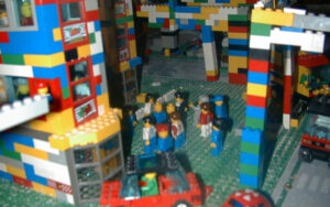 Photograph of the Lego mini figs at the tower