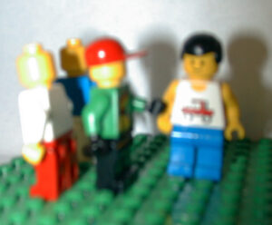 Blurred photograph of the Lego mini figs