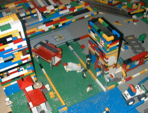 Photograph of the Lego house and van